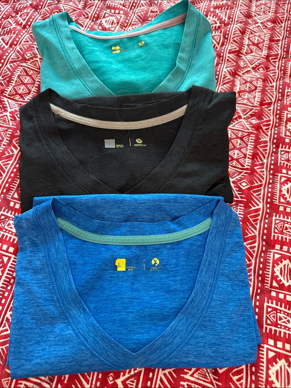 Three Short Sleeve V-Neck Tees in Teal, Black, Blue - 3-Pack  Great Condition.